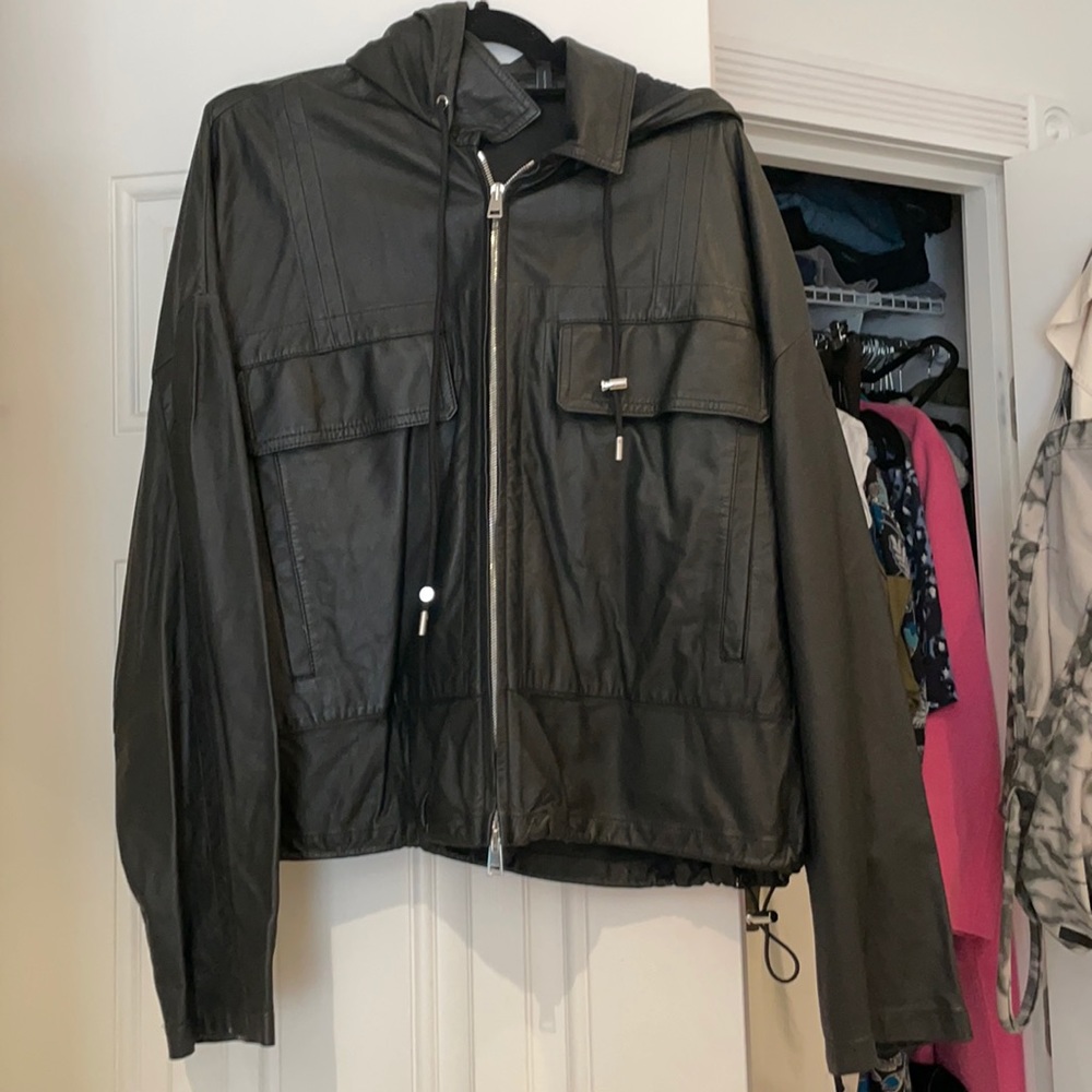Theory LEATHER Lambskin Anorak Sz L